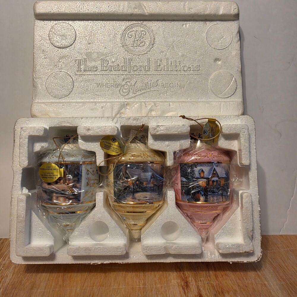 Thomas Kinkade Heirloom Glass Christmas Ornaments from The Bradford Edition